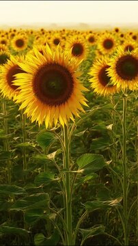 Sunflowers blooming brightly in a vast yellow agricultural summer field video motion footage