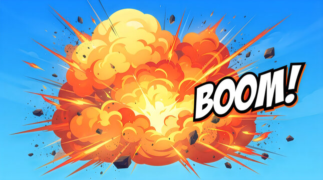 Cartoon explosion comic book style with the text boom in a dynamic blast illustration