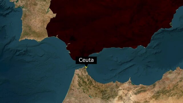 Map pin marking the autonomous city of ceuta on the coast of north africa