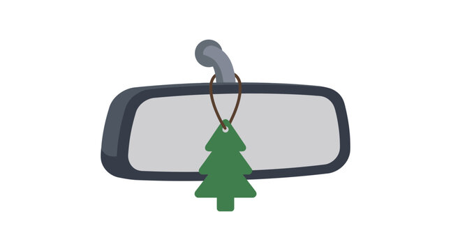 Rearview mirror with evergreen tree air freshener flat vector illustration