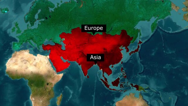 Map of the eurasian landmass highlighting asia and europe with geography