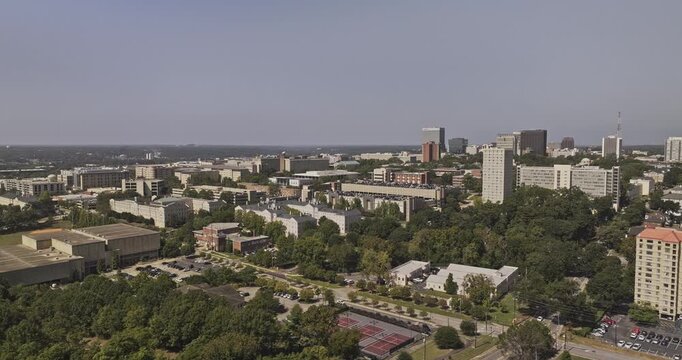 Columbia South Carolina Aerial v61 low flyover above the university campus toward the downtown skyline - Shot with 5k Camera - Oct 3rd 2023