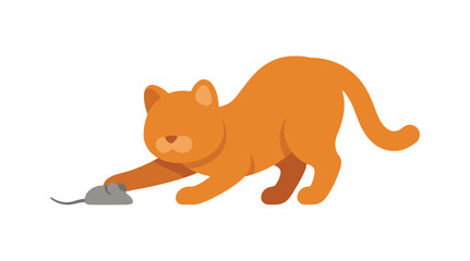 Obraz premium Orange cat stalking a gray mouse flat vector illustration