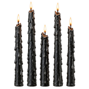 Burning Black Taper Candle Set Isolated White