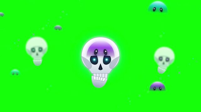 Animated Halloween Skull Background with Green Screen and Spooky Floating Creatures