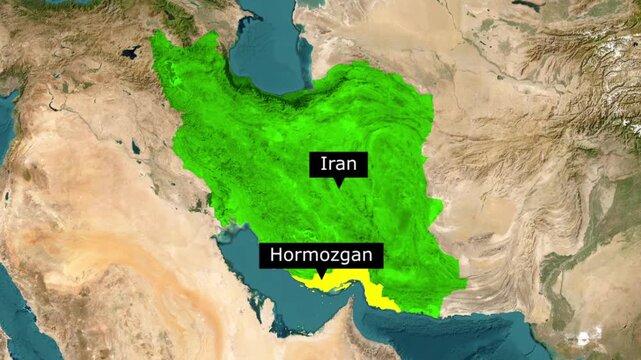 Geographic map of iran highlighting the hormozgan province with geography