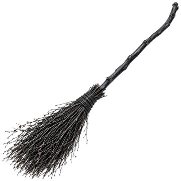 Crooked Handle Dark Witch Broom Isolated White