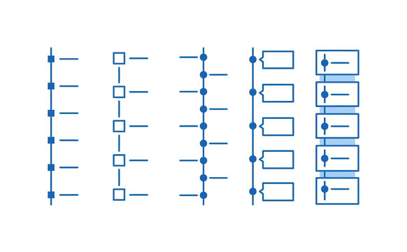 Minimalist blue timeline icons set with vertical process steps and markers