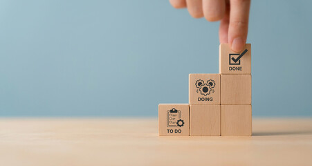 Work tracking concept  TO DO, DOING, DONE. Kanban board tools for effective team management. Agile project management tool to help visualize work, limit work-in-progress, and maximize efficiency.  © mystockworkc