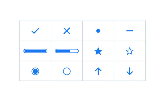 Minimalist blue icon set featuring UI interface symbols on grid background