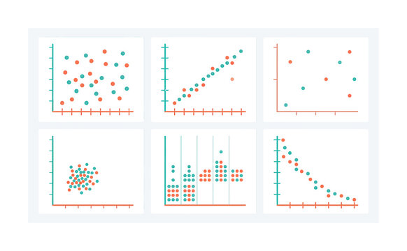Minimalist scatter plot collection with colorful data points on white grid