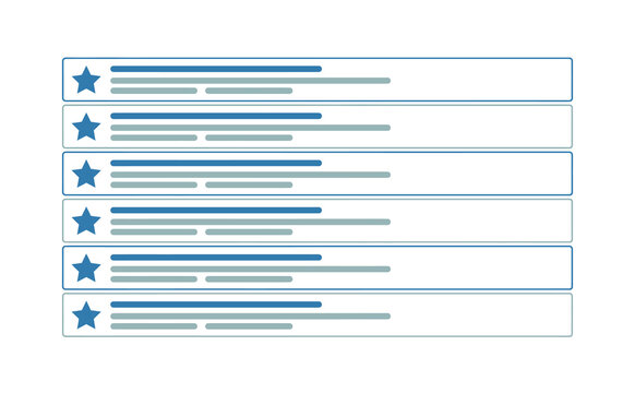 Minimalist blue star rating list with horizontal lines on white background