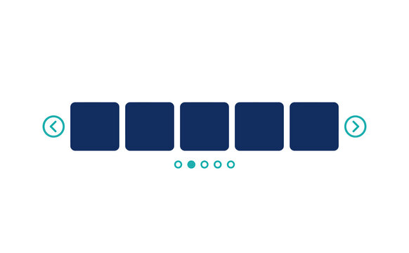 Minimalist carousel slider with dark blue boxes and navigation arrows