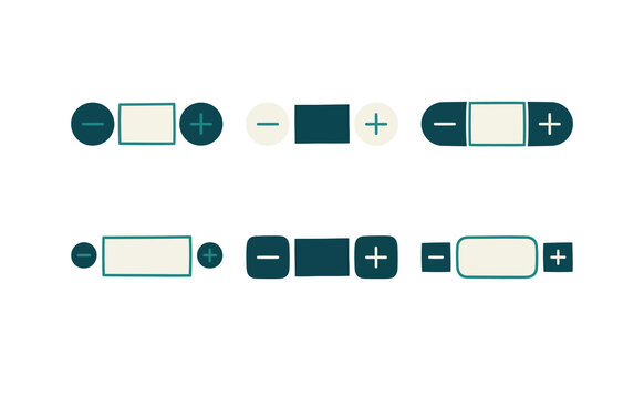 Modern plus and minus buttons in teal and cream geometric shapes