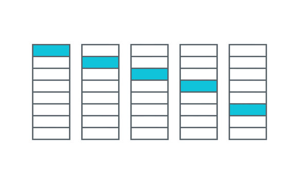 Cyan vertical bar chart loading progress sequence in flat vector style