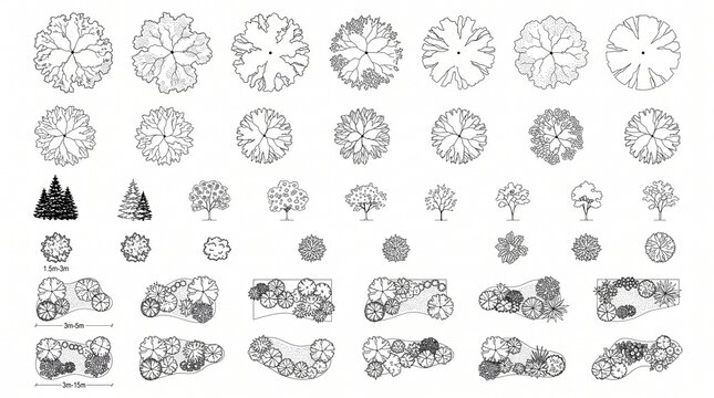 Top View Park Landscape Tree CAD Block Vector Set