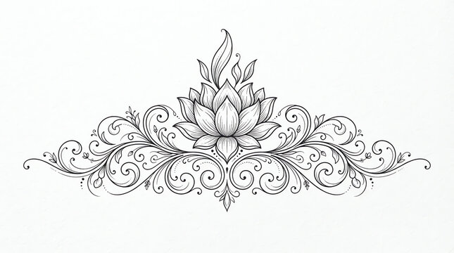 An intricate black and white illustration depicting a complex design possibly inspired by diwali or indian artistic traditions