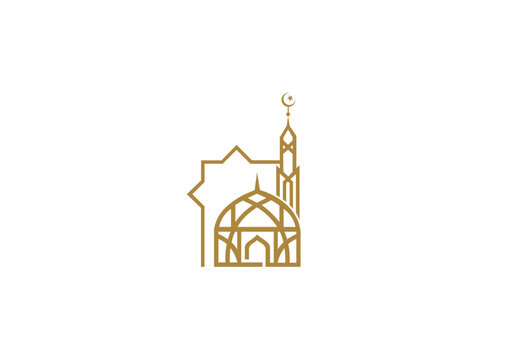 Mosque with Minarets  and Crescent Moon Logo editable Design