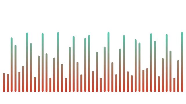Horizontal audio spectrum visualizer motion graphic Audio waveform spectrum animation with alpha channel on transparent white background, colorful sound waves meter lines audio wave visualisation 4K