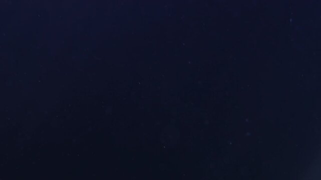 Dark blue background with floating dust particles in water drifting slowly in a soft light atmosphere
