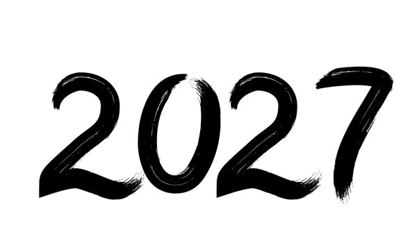 2027 Hand written numbers with brush. Calligraphy lettering for New Year. Holidays typography poster. Vector template for banner, sign, greeting card, invitation, shirt design, etc.