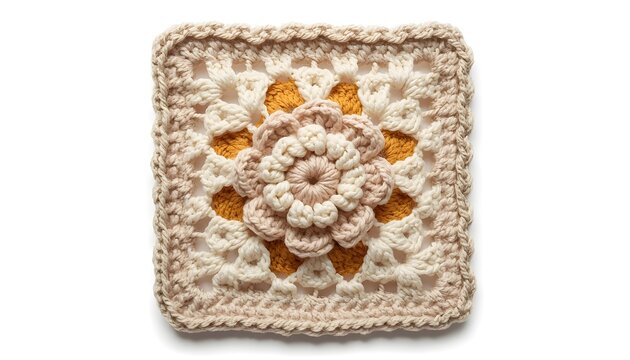 Intricate Floral Crochet Granny Square with Textured Border
