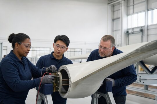 Wind turbine lightning protection inspection - specialists performing repaired blade bonding verification