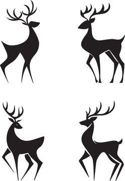 elegant deer silhouette set