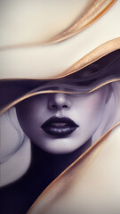 Fototapeta premium A stylized, fashionable design featuring a girl’s face with abstraction and a shimmering, textured pattern