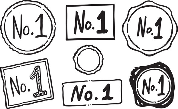 vector set of doodled inky stamp seals with text No 1