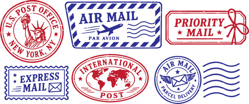 grunge rubber vector stamps for air mail