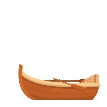Wooden rowboat with oars on transparent background