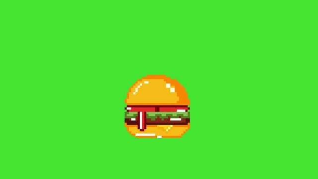 Animation Fast Food Hamburger 8bit , Green Screen Background