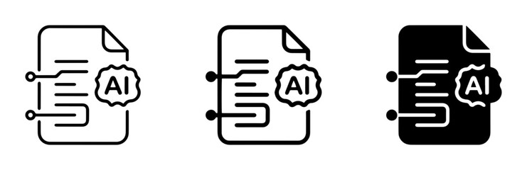 Obraz premium 5 Artificial Intelligence document icons, circuit lines, solid black style, technology category