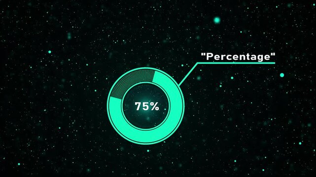 Neon circular loading progress bar with 75 percent indicator, digital hud interface for tech and ui percentage