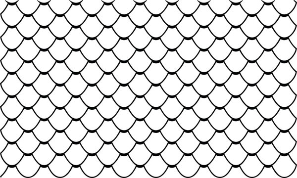 Fish scale seamless vector pattern, black mermaid scales line texture background, Japanese wave pattern dragon design