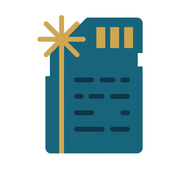 Teal memory card icon with gold accents and sparkle