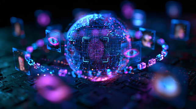 Cybersecurity and Biometric Digital Identity Global Network Concept