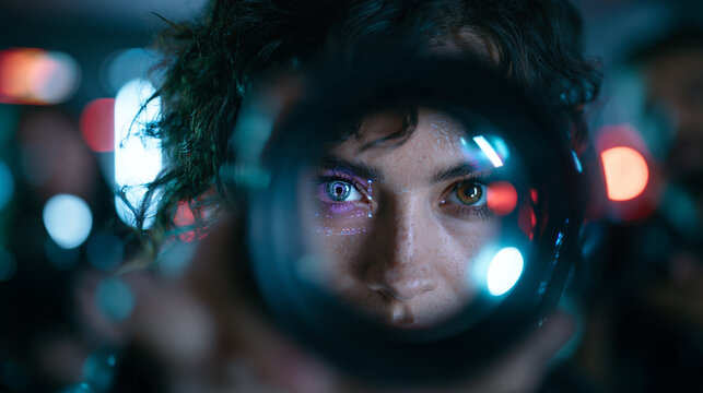Futuristic Cyborg Woman Looking Through Camera Lens