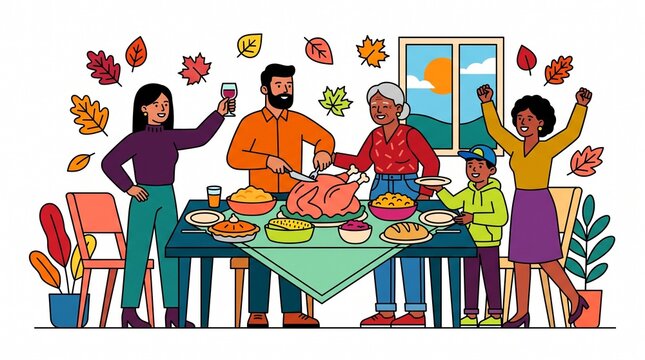 Family thanksgiving dinner digital photo graphic