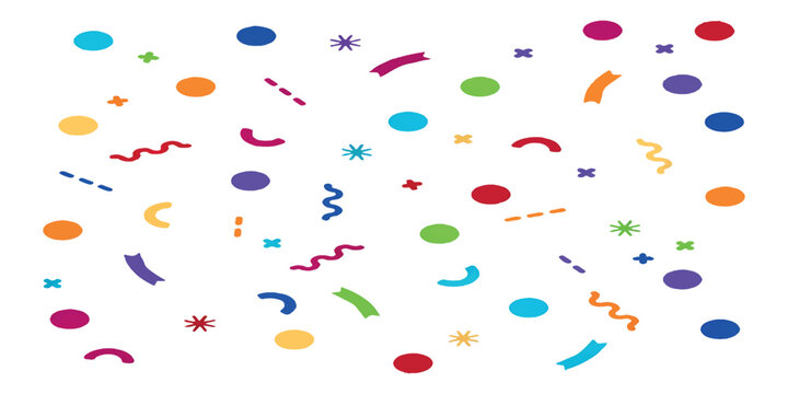 Colorful abstract confetti shapes and geometric elements pattern design