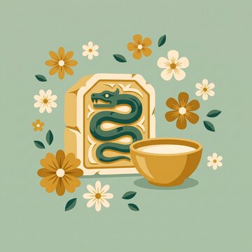 naag panchami festival milk offering and snake stone carving illustration - ai generated