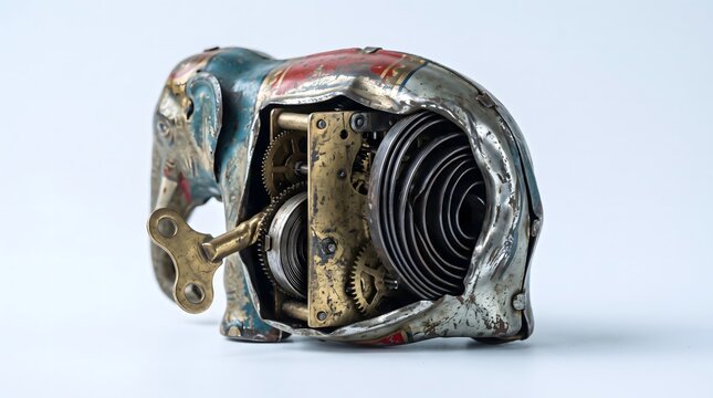 Overwound Antique Wind-Up Toy Mechanism Symbolizing Anxiety, Tension, and Pressure