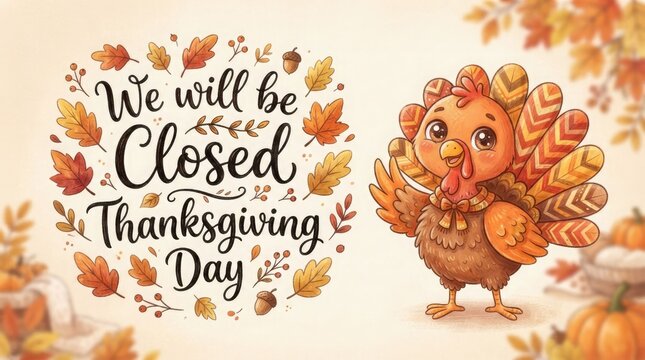 A festive announcement we will be closed on thanksgiving day for celebrations