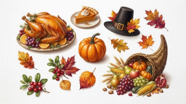 A festive thanksgiving spread roasted turkey pumpkin pie and autumnal decorations for a heartwarming holiday