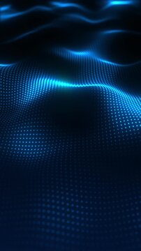 Glowing blue waves flowing digital data. High speed internet connection network technology concept. Abstract futuristic cyber space information transfer motion. Vertical format.