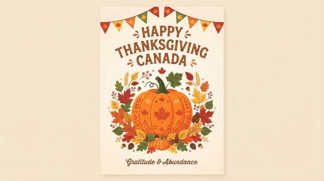 A festive canadian thanksgiving celebration with a beautiful pumpkin and autumnal decorations