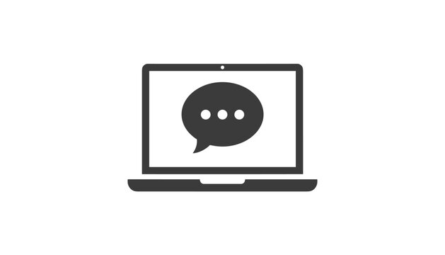 Laptop screen displaying speech bubble icon represents online chat, customer support, and digital communication services.