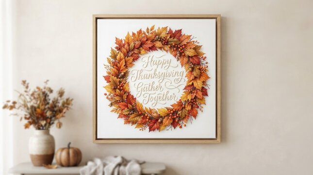 A beautiful thanksgiving wreath adds warmth and festive cheer to a cozy home decor scene