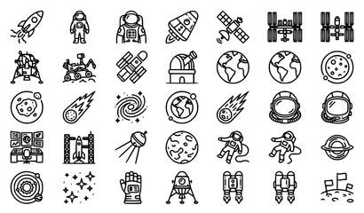 Space Exploration High-Quality Editable Stroke Vector Icon Collection © MDSabbir